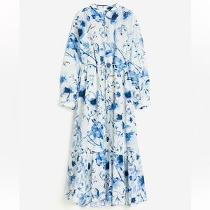 H&M Long Sleeve Floral Dress in Blue and White